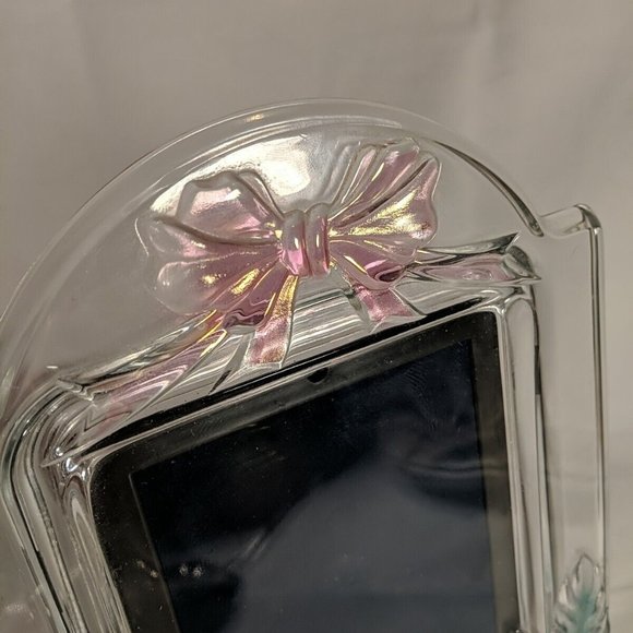 Vintage Mikasa Style Glass Picture Frame Bow Strawberries Flower Clear 11" 4x6" - Picture 4 of 8